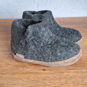 Glerups Kids Wool Slippers Boot Forest Green Size 27 US 10 Toddler Leather Sole